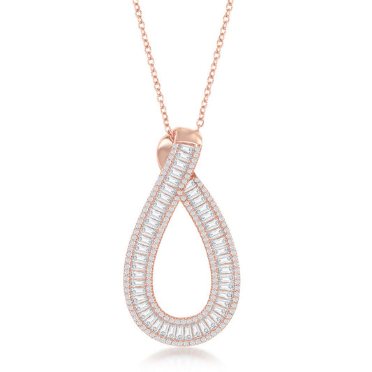Sterling Silver White Baguette CZ Pearshaped Necklace - Rose Gold Plated