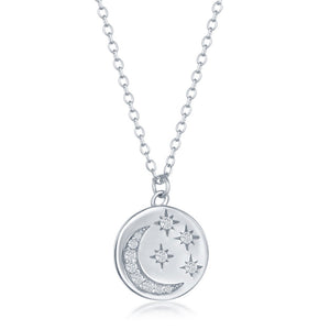 Sterling Silver Moon and Stars CZ Necklace