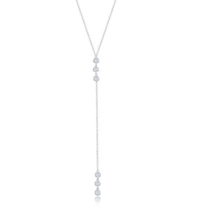 Sterling Silver Three Stone Bezel-Set CZ Lariat Necklace