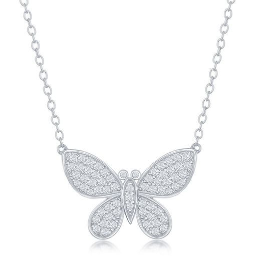 Sterling Silver Micro Pave Butterfly Necklace