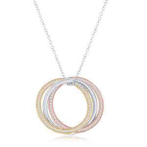 Sterling Silver CZ Triple Circle Necklace - Tri Color