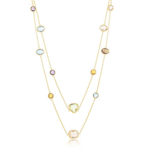 Sterling Silver Multi-Shaped Multi-Color CZ Long Necklace - Gold Plated