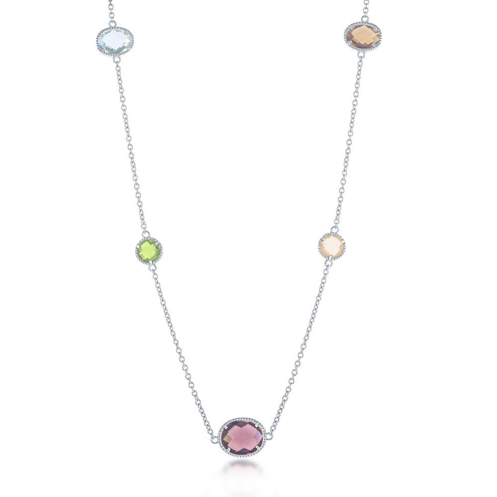 Sterling Silver Multi-Shaped Multi-Color CZ Long Necklace