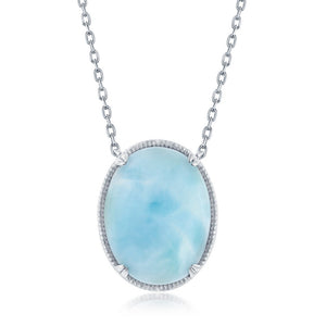 Sterling Silver Oval Larimar Filigree Design Necklace