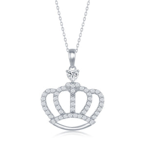 Sterling Silver Crown CZ Necklace