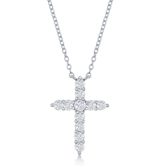 Sterling Silver White CZ April Birthstone Cross Necklace