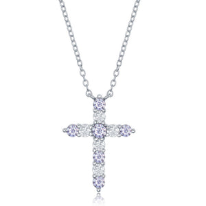 Sterling Silver Lavender CZ June Birthstone Cross Necklace