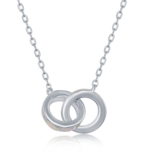 Sterling Silver White Inlay Opal Interlocking Circles Necklace
