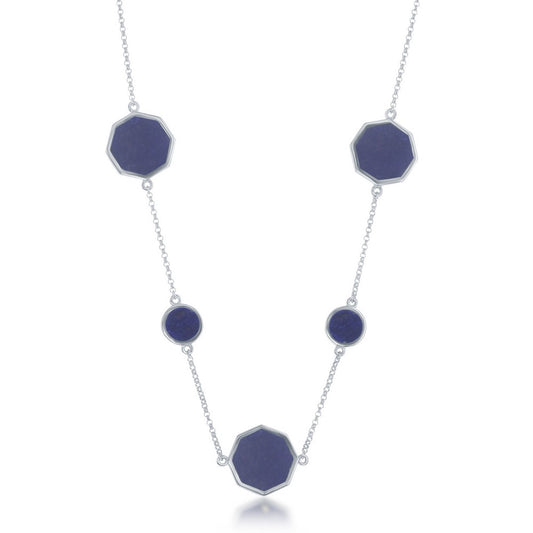 Sterling Silver Round and Hexagon Necklace - Lapis