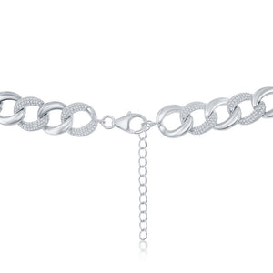 Sterling Silver Alternating Polished & Micro Pave CZ Solid Link Chain