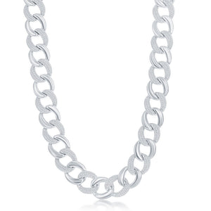 Sterling Silver Alternating Polished & Micro Pave CZ Solid Link Chain
