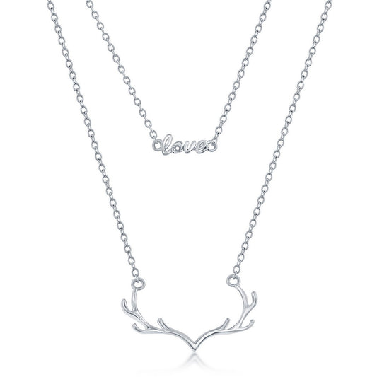 Sterling Silver Love and Antlers Double Layered Necklace