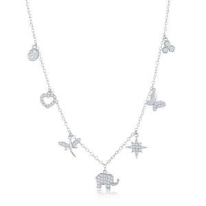 Sterling Silver Heart, Dragonfly, Elephant, Star, Butterfly & Cluster Necklace