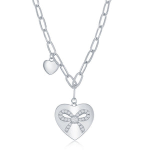 Sterling Silver Heart with CZ Ribbon Paperclip Necklace