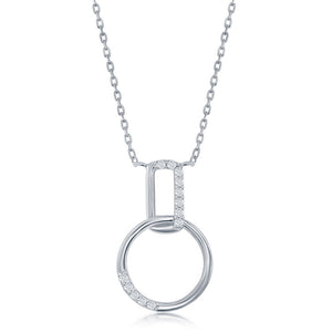 Sterling Silver CZ Bar and Circle Necklace