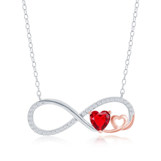 Sterling Silver Heart Infinity Necklace-Created Ruby & White Sapphire