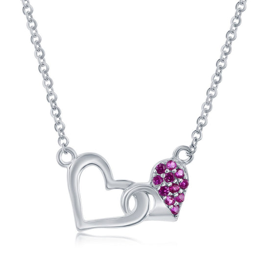 Sterling Silver Pink CZ Double Heart Necklace