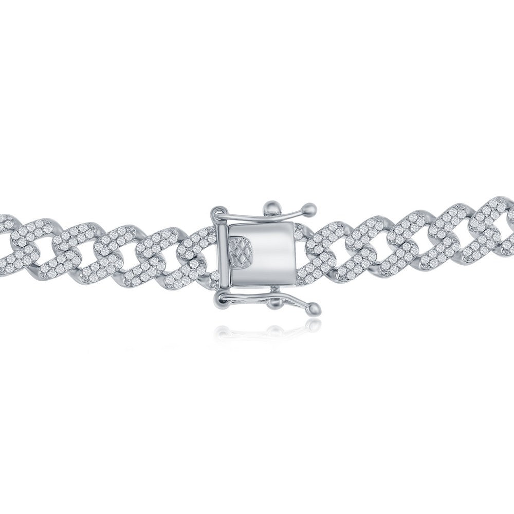 Sterling Silver Micro Pave CZ Monaco Chain Heart Necklace