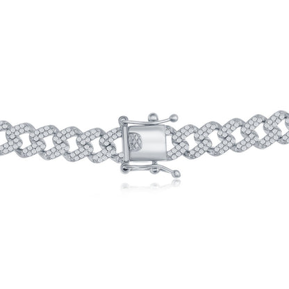 Sterling Silver Micro Pave CZ Monaco Chain Heart Necklace