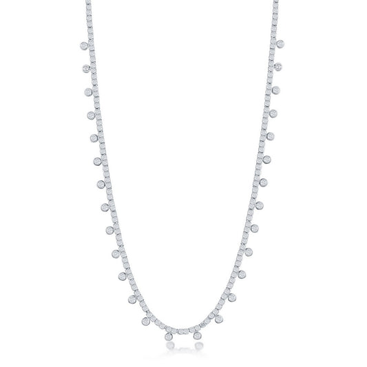 Sterling Silver 2mm CZ Tennis With Hanging CZ's Necklace