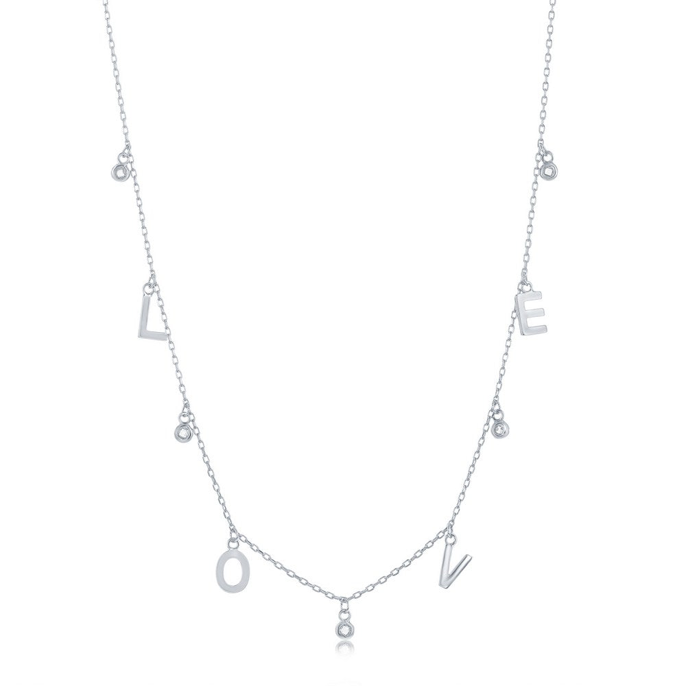 Sterling Silver LOVE & CZ Charms Necklace