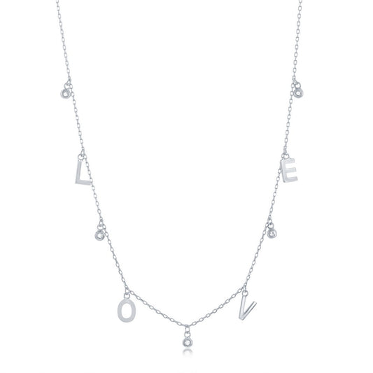 Sterling Silver LOVE & CZ Charms Necklace