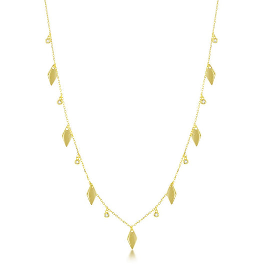 Sterling Silver CZ & Diamond-Shaped Charm Necklace - Gold Plated
