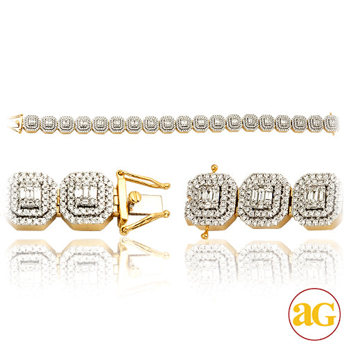 14KY 10.00CTW BAGUETTE DIAMOND MENS BRACELET - 8.5