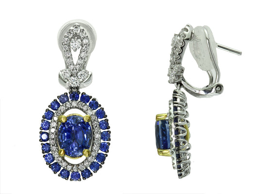 EFFY 18K TWO TONE DIAMOND AND SAPPHIRE EARRINGS