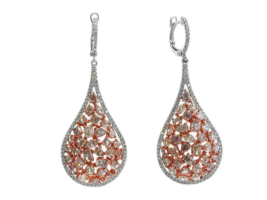 EFFY 18K WHITE/ROSE GOLD ,WHITE AND PINK DIAMOND EARRINGS