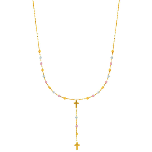 14K Gold Drop Cross Rosary Inspired Necklace