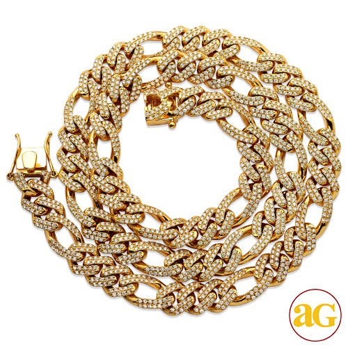 14KY 20.24CTW DIAMOND SOLID FIGARO CHAIN - 12MM -