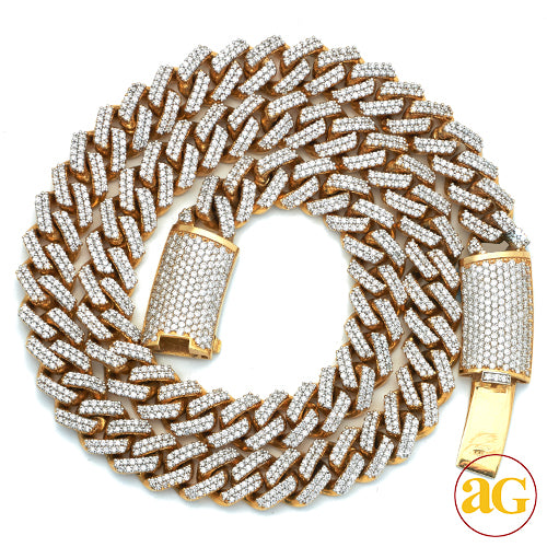14KY 28.31CTW DIAMOND MIAMI CUBAN CHAIN W/CURVED D