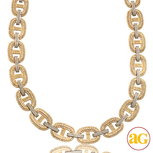 10KY+W 25.76CTW TWO TONE DIAMOND GUCCI LINK CHAIN
