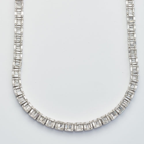 10KW 24.00CTW BAGUETTE SQUARE CLUSTER NECKLACE