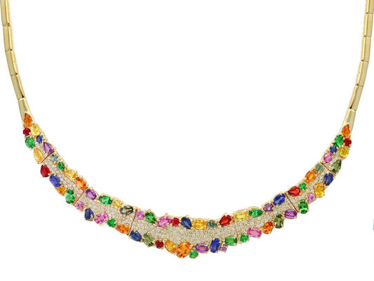 EFFY 14K YELLOW GOLD DIAMOND,NATURAL CEYLON SAPPHIRE,GREEN SAPPHIRE,RED SAPPHIRE,ORANGE SAPPHIRE,PINK SAPPHIRE,PURPLE SAPPHIRE,TSAVORITE,YELLOW SAPPHIRE NECKLACE