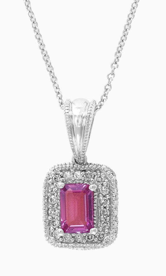 EFFY 14K WHITE GOLD DIAMOND,PINK SAPPHIRE PENDANT