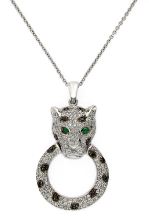 Effy 14K White Gold Diamond,Black Diamond,Natural Emerald Pendant