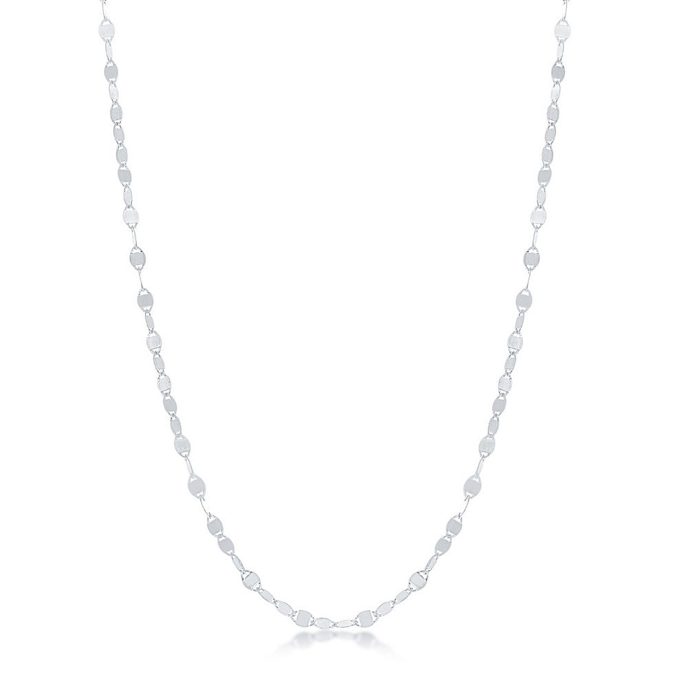 Sterling Silver Flat Mirror Oval Chain - Rhodium Plated