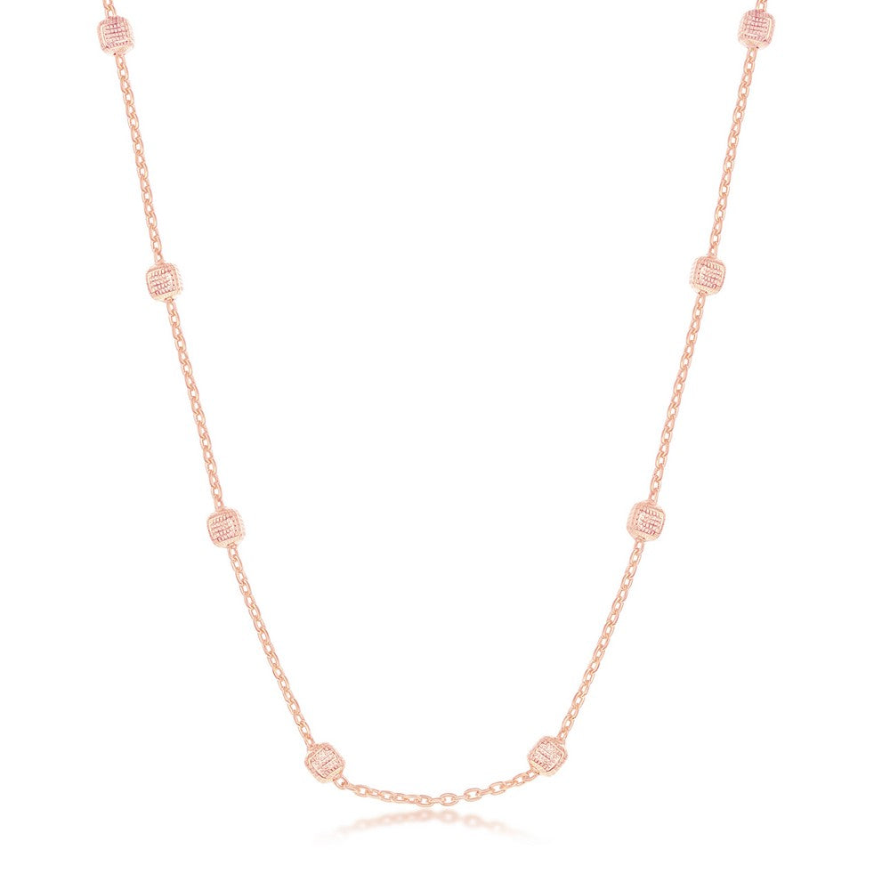 Sterling Silver Grid Square Beaded Chain - Rose Gold Plated