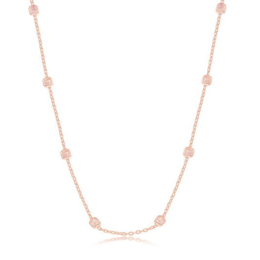Sterling Silver Grid Square Beaded Chain - Rose Gold Plated