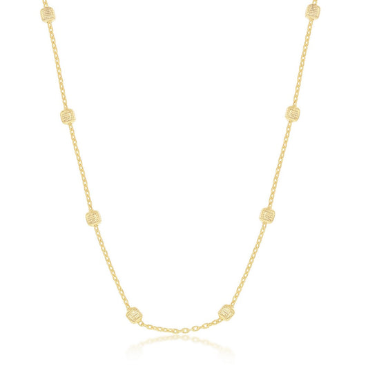 Sterling Silver Grid Square Beaded Chain - Gold Plated