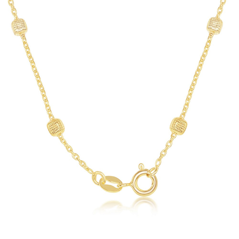 Sterling Silver Grid Square Beaded Chain - Gold Plated
