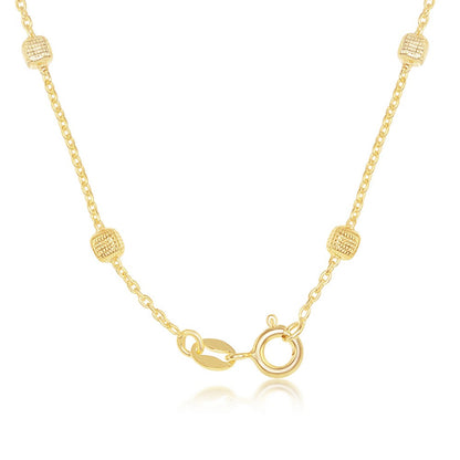 Sterling Silver Grid Square Beaded Chain - Gold Plated
