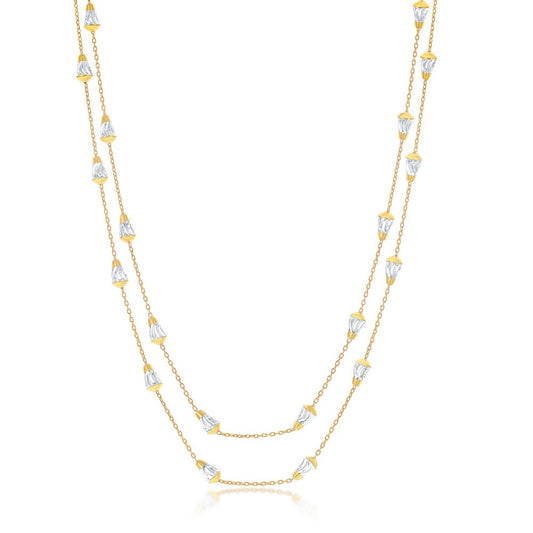 Sterling Silver Daimond-Cut Cone Shaped Beads Chain - Gold Plated