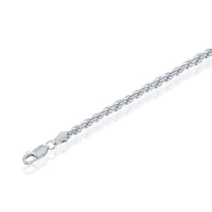 Sterling Silver Solid Diamond-Cut 3mm Rope Chain - Rhodium Plated
