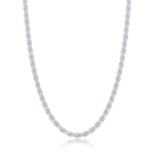 Sterling Silver Solid Diamond-Cut 3mm Rope Chain - Rhodium Plated