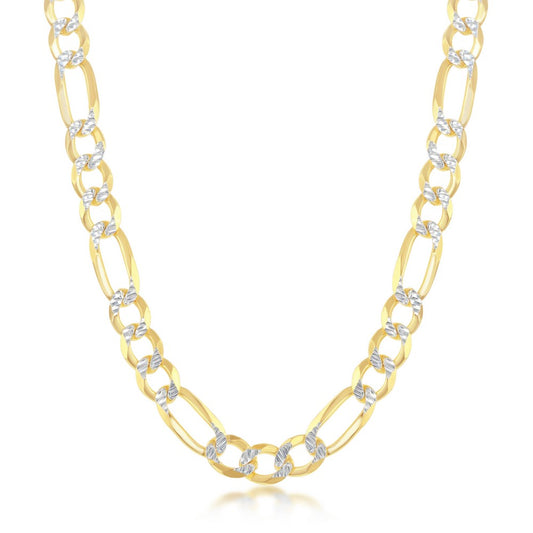 Sterling Silver Pave 7mm Figaro Bracelet (180 Gauge) - Gold Plated