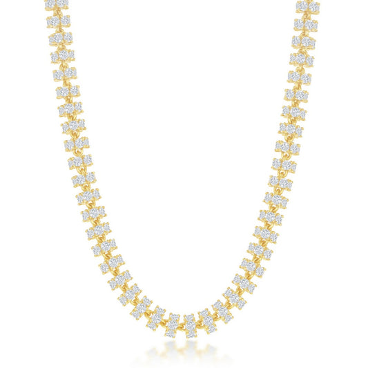 Sterling Silver 6mm Barrel CZ Chain - Gold Plated