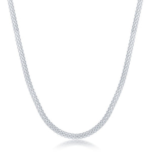 Sterling Silver 3mm Flat Mesh Chain - Rhodium Plated